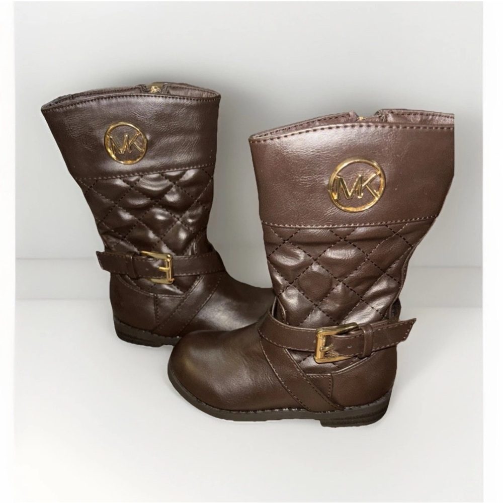 MICHAEL KORS Baby Girl Toddler Sz 5‎ Brown Faux Leather Quilted Tall KATYA BOOTS